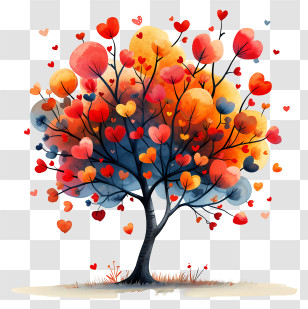 Tree Hearts - Colorful Tree With Heart-Shaped Leaves Transparent PNG