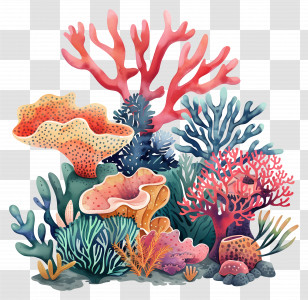 Coral Reef - Beautiful Watercolor Coral Reef Transparent PNG