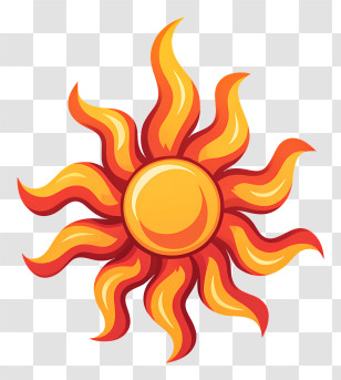 Burning Sun Symbol - Bright Sun With Flames Transparent PNG
