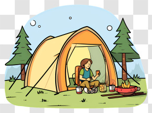 Cartoon Woman - Camping In The Forest Transparent PNG