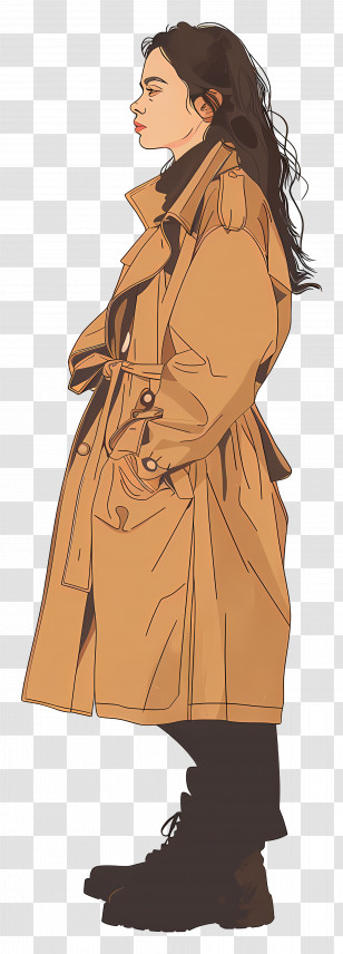 Woman In Coat - Woman In Brown Trench Coat Transparent PNG