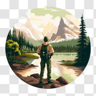 National Park Service Founders Day - Hiker Admiring Mountain Lake Transparent PNG