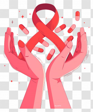 World Aids Day - Red Ribbon With Caring Hands And Pills For Awareness Transparent PNG