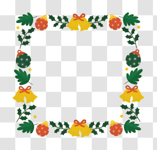 Christmas Wreath - Decorative Christmas Frame With Bells And Holly Transparent PNG