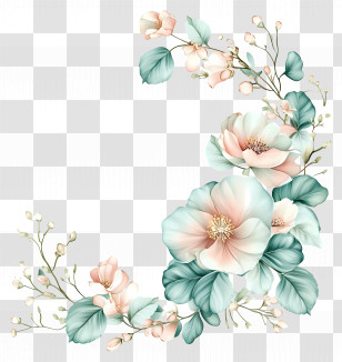 Wedding Line - Elegant Pastel Flower Corner Design Transparent PNG