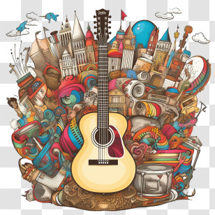 Music - Guitar With Artistic Background Transparent PNG