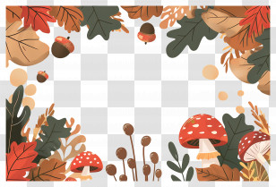 Autumn Background - Autumn Themed Frame With Leaves And Mushrooms Transparent PNG