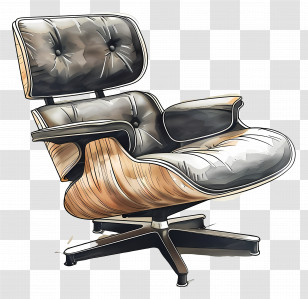 Eames Lounge Chair - Black Leather Chair With Wooden Accents Illustration Transparent PNG