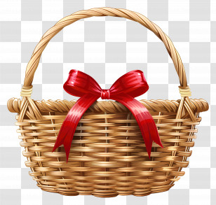 Wicker Basket - Decorative Wicker Basket With Red Bow Transparent PNG