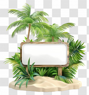 Summer Frame - Tropical Wooden Signboard Decorated With Palm Trees And Exotic Plants Transparent PNG
