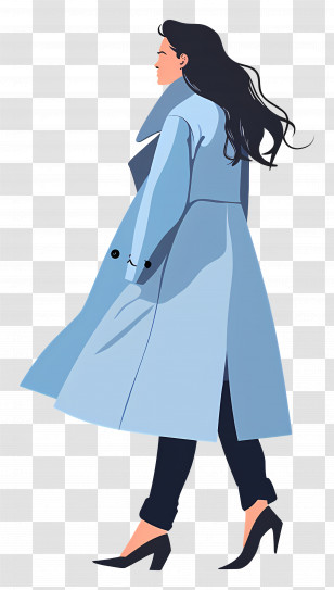 Walking Woman - Woman In Blue Coat Fashion Illustration Transparent PNG
