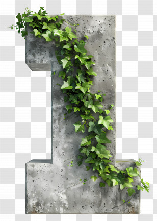 Number 1 - Concrete Number 1 With Ivy Vine Design Transparent PNG