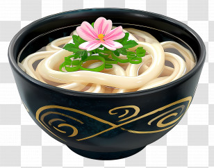 Udon - Decorative Noodle Soup With Flower Transparent PNG