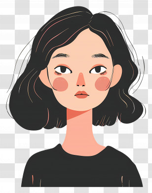 Korean Woman - Illustrated Girl With Black Hair In Cartoon Style Transparent PNG