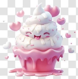 Kawaii - Cute Cupcake With Hearts Transparent PNG