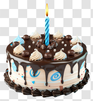 3d Birthday Cake - Chocolate Birthday Cake With Lit Candle Transparent PNG