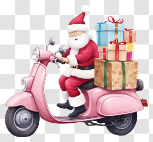 Pink Motor Scooter - Santa Claus Riding Pink Scooter With Gifts Transparent PNG