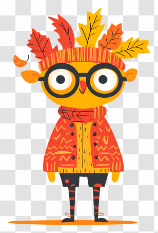 Cartoon Autumn - Autumn Character With Leaves And Glasses Transparent PNG