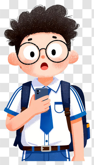 Surprised Schoolboy With Phone Transparent PNG