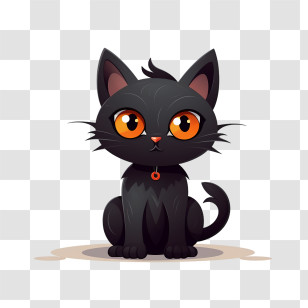 Halloween
 - Cute Black Cat Illustration With Big Eyes Transparent PNG