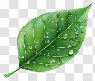 Single Leaf - Green Leaf With Water Droplets Transparent PNG