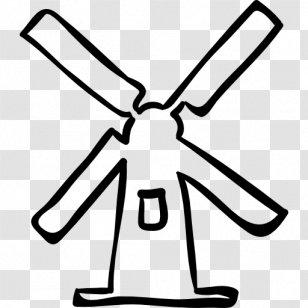 Windmill Drawing Wind Turbine - Black - Building Transparent PNG