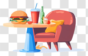 Fast Food - Burger And Drink On Table Transparent PNG