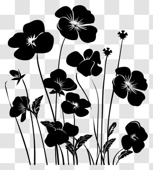 Flowers Silhouette - Black Floral Silhouette With Elegant Design Transparent PNG