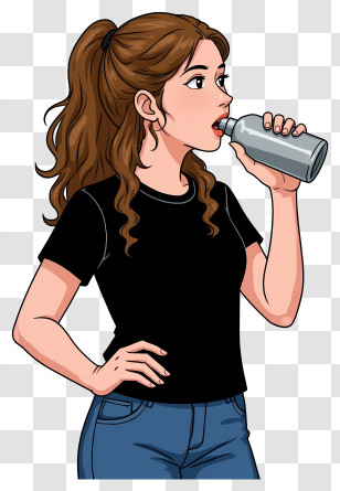 Woman Drinking Water - Woman Drinking From A Can Transparent PNG