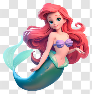 Ariel Mermaid Princess 3d - Beautiful Mermaid With Red Hair Transparent PNG
