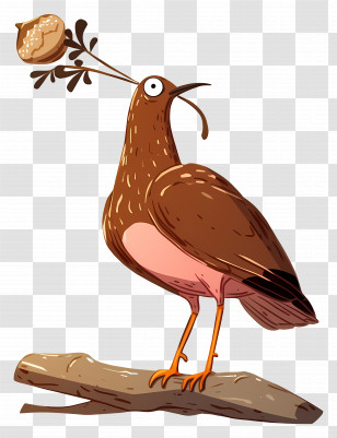Cute Quail - Bird With Branch Illustration Transparent PNG