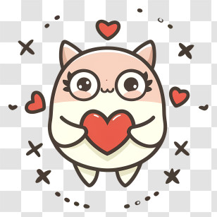 Cute Cat - Cute Cartoon Character Holding Heart Transparent PNG