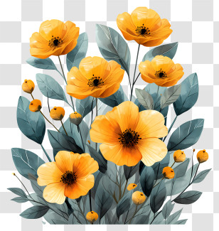 Gold Flowers - Beautiful Yellow Flowers Transparent PNG