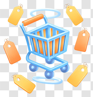 Shopping Cart Icon - Blue Shopping Cart With Price Tags Transparent PNG