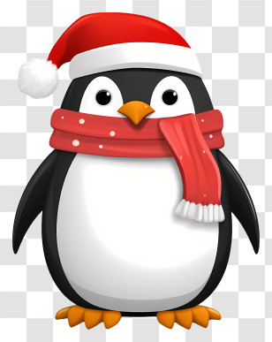 Penguin - Cute Penguin With Santa Hat And Festive Scarf Transparent PNG