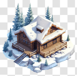 Wooden Cabin - Snow-Covered Cozy Log Cabin Transparent PNG