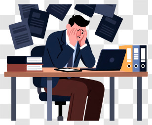 Overwhelmed Office Worker At Desk Transparent PNG