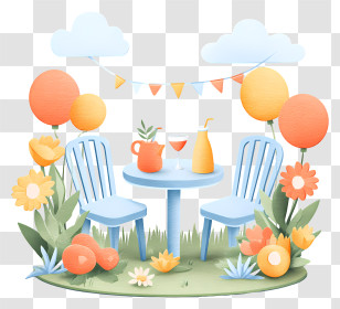 Garden Party Celebration In Backyard - Colorful Outdoor Table Setting With Balloons Transparent PNG